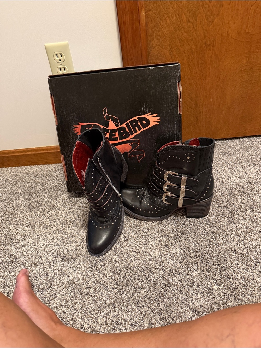 Freebird by Steven Black Studded Triple Buckle Western Ankle Boots